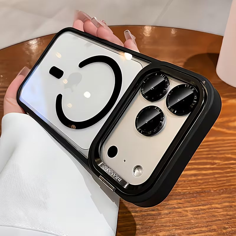 Luxury orange magnetic wireless charging metal lens holder mobile phone case