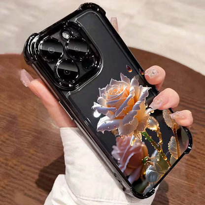 Vibrant Rose-Patterned Electroplated Clear Phone Case