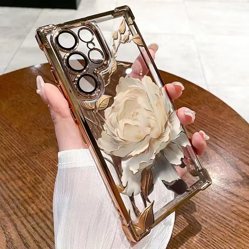 Golden Lotus Flower Plated Phone Case - Samsung