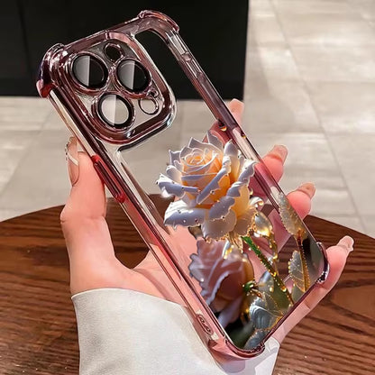 Vibrant Rose-Patterned Electroplated Clear Phone Case