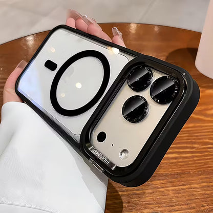 Luxury orange magnetic wireless charging metal lens holder mobile phone case