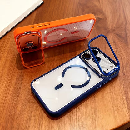 Luxury orange magnetic wireless charging metal lens holder mobile phone case