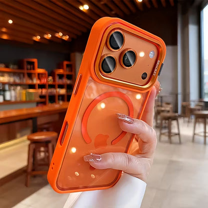 Luxury orange magnetic wireless charging metal lens holder mobile phone case