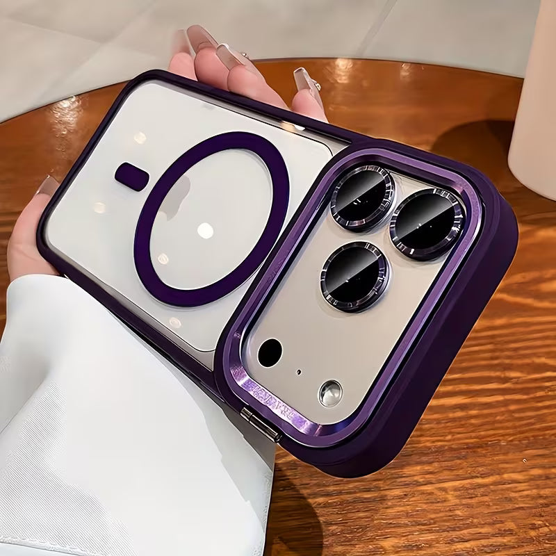 Luxury orange magnetic wireless charging metal lens holder mobile phone case