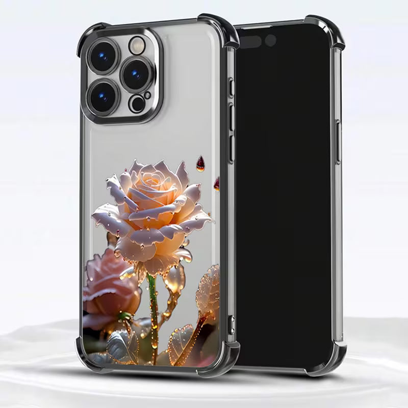 Vibrant Rose-Patterned Electroplated Clear Phone Case
