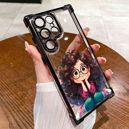 Lovely Girl Plating Design Transparent Phone Case - Samsung