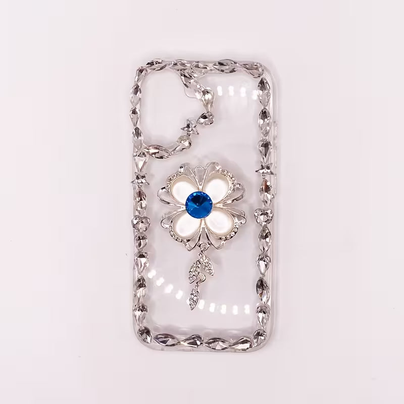 A Stylish And Luxurious Blue Four-Leaf Clover Bracelet with a Crystal Strap