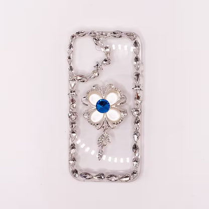 A Stylish And Luxurious Blue Four-Leaf Clover Bracelet with a Crystal Strap