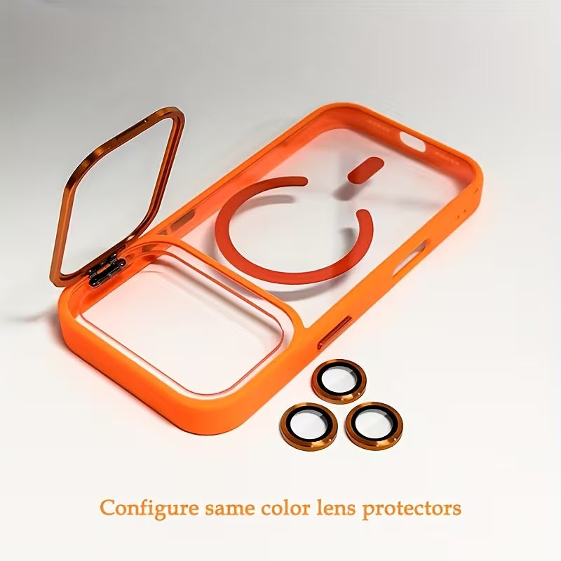 Luxury orange magnetic wireless charging metal lens holder mobile phone case