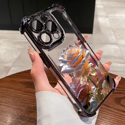 Vibrant Rose-Patterned Electroplated Clear Phone Case