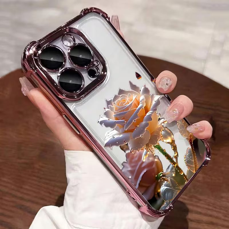 Vibrant Rose-Patterned Electroplated Clear Phone Case