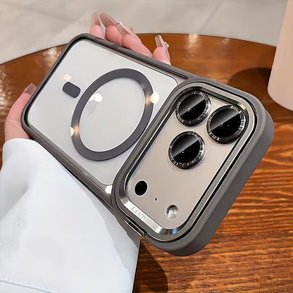 Luxury orange magnetic wireless charging metal lens holder mobile phone case