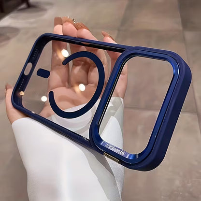 Luxury orange magnetic wireless charging metal lens holder mobile phone case