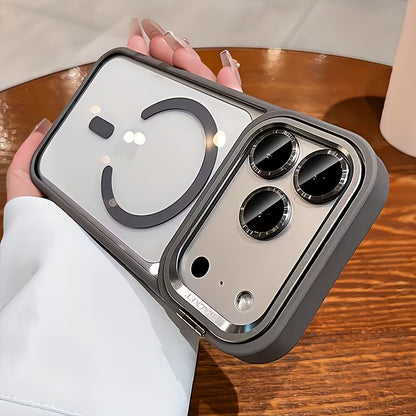 Luxury orange magnetic wireless charging metal lens holder mobile phone case