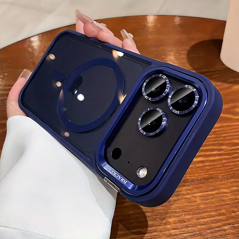 Luxury orange magnetic wireless charging metal lens holder mobile phone case